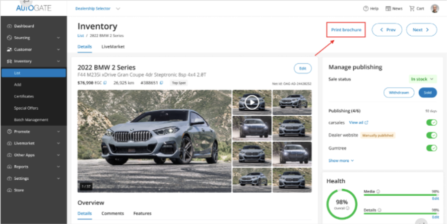 The image is a web page interface for a car dealership, specifically featuring a listing for a 2022 BMW 2 Series Gran Coupe.

AI-generated content may be incorrect.
